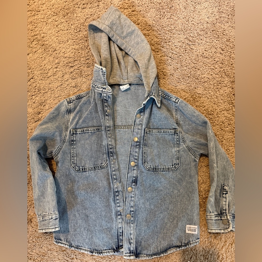 Zara Blue Denim Jacket with Gray Hood